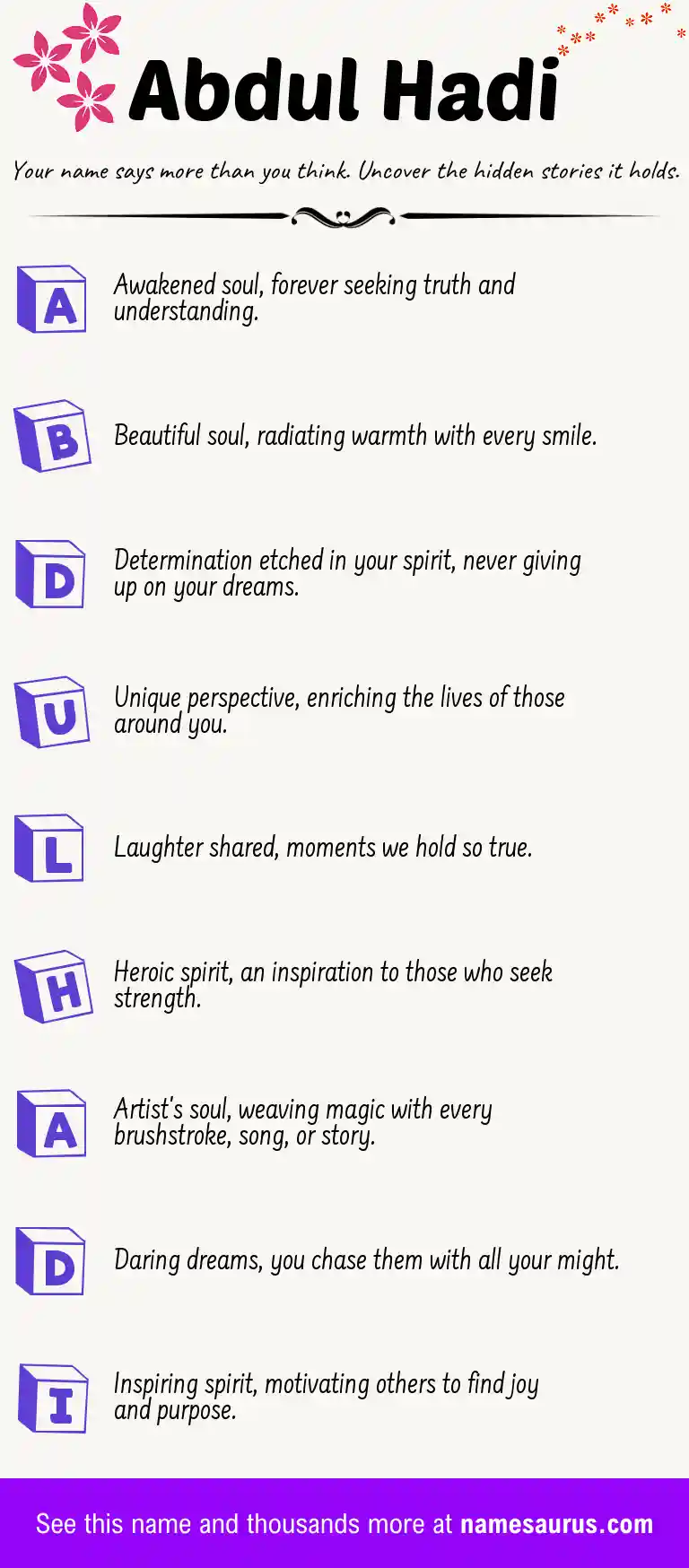 Acrostic poem about Abdul Hadi.